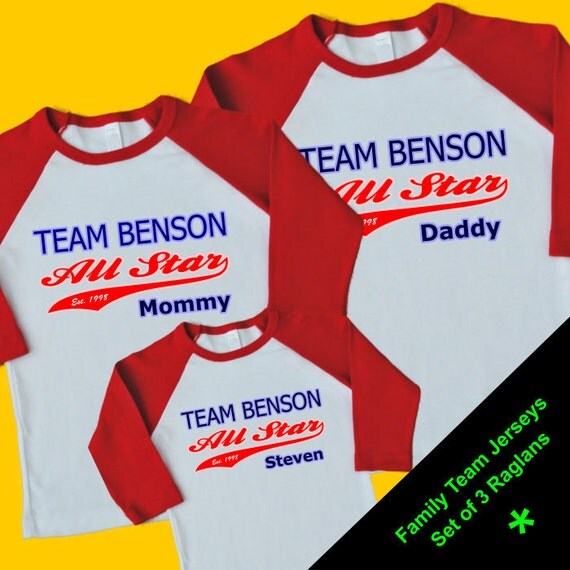 Items similar to Family Team All Star Jerseys. Set of 3 Personalized