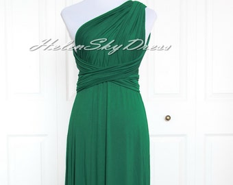 Convertible Dress ,Hunter green Bridesmaid dress Infinity Dress, short Prom dress