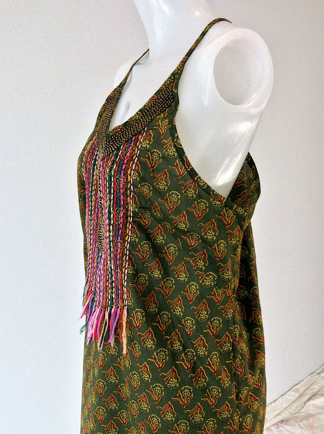 Clearance SALE from USD52. Boho Olive Green long cotton