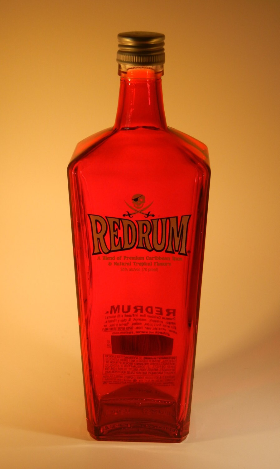 Empty liquor bottle. Redrum liquor bottle for your bottle