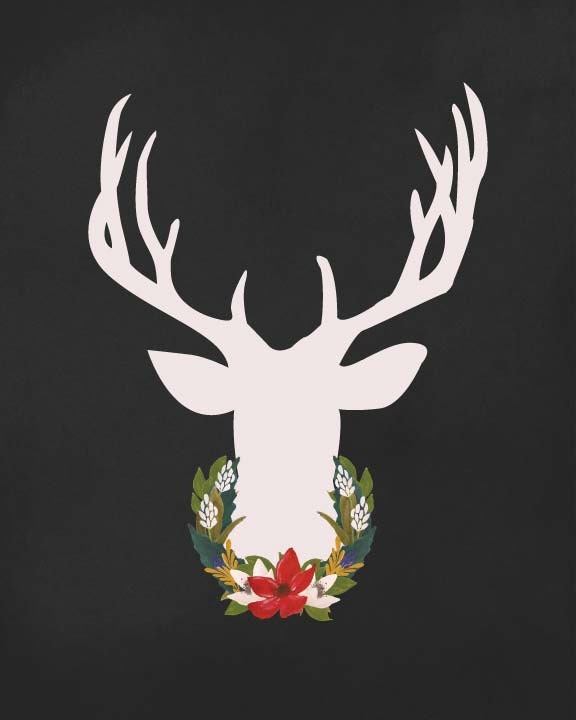 Deer Head Wreath on Chalkboard Christmas 8 x10 by YSMPaper