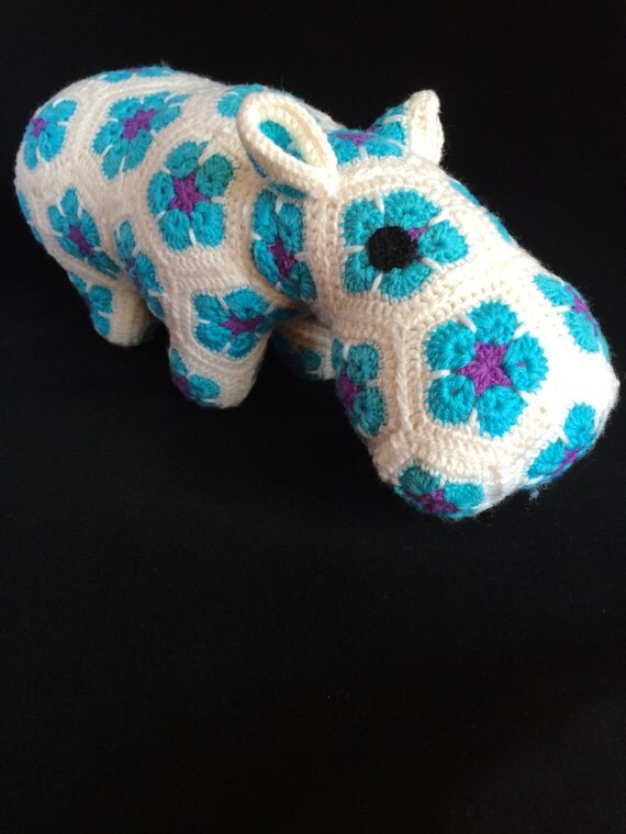 Crochet hippo African flower pattern ready to ship