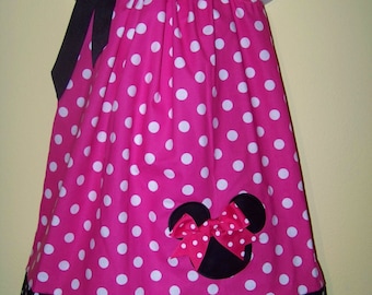 Minnie Mouse Pillowcase Dress / Pink Dots & Black Dots / Disney / Character / Infant / Baby / Girl / Toddler / Custom Boutique Clothing