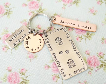Personalised Gift Idea, Our Family Story Keychain, New Home, Gift Idea for Mum, Personalized Keyring, Childrens Names, Family Tree, Grandma