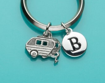 Trailer Keychain, Camper Key Ring, Camper Keychain, Caravan, Initial Keychain, Personalized Keychain, Custom, Charm Keychain, 360