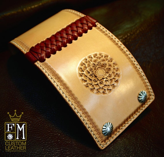 Leather cuff Bracelet American Western Saddle Lotus wristband Handstitched Braided Stamped Handcrafted for YOU in NYC by Freddie Matara!