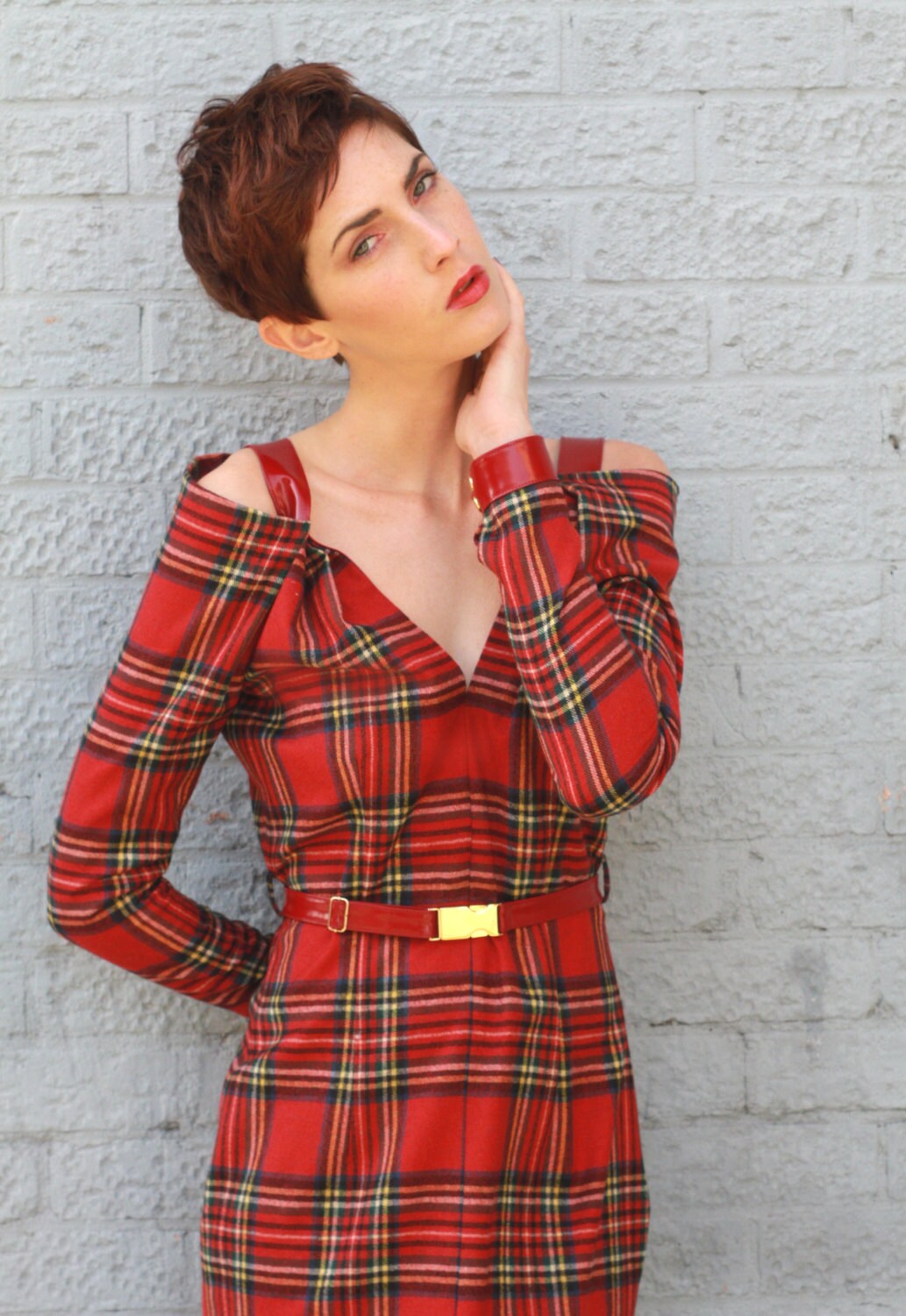 Arabelle Tartan Long Sleeve Wool Dress