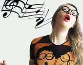 Choir GiRL Custo Barcelona Vtg Top Fun Print Novelty Singing Girls Made in Spain Hippie Psychedelic Blue Brown Yellow Size Small