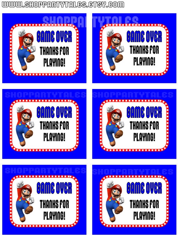 Super Mario Bros wii Birthday Boy Party Printable GAME OVER Thanks for ...