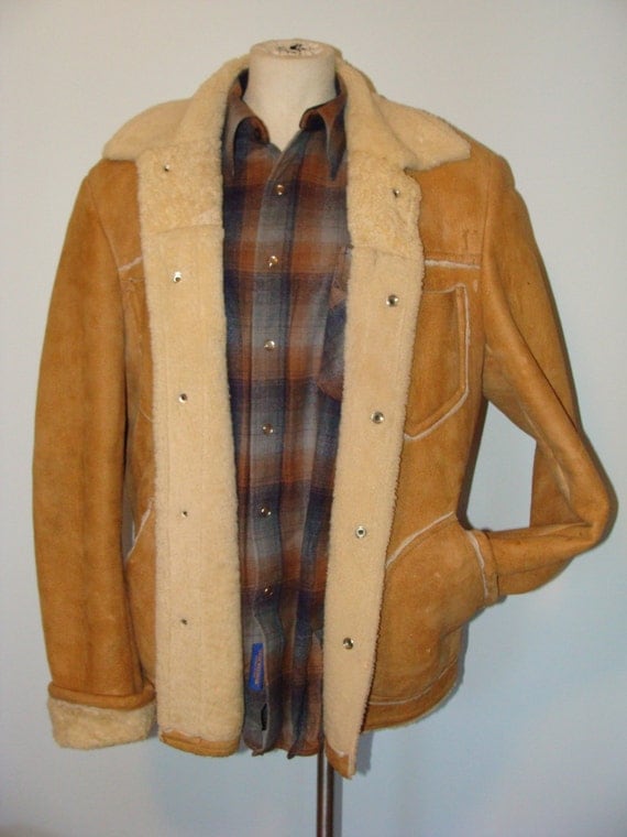 Vintage Mens Suede Leather Mountain Man Rustic Jacket Snap