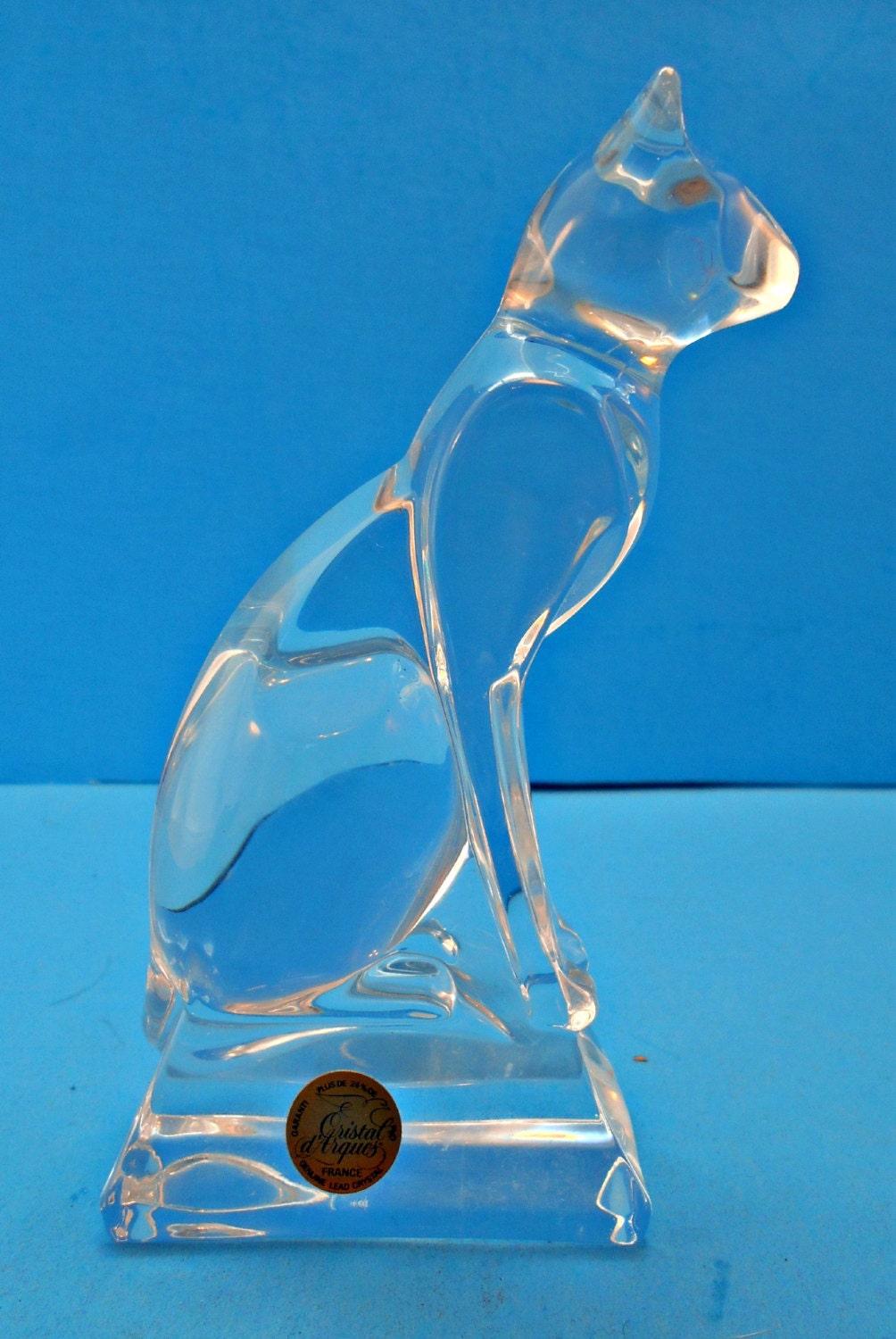 Lead Crystal Cat Figurine Vintage Crystal DArques Glass Cat