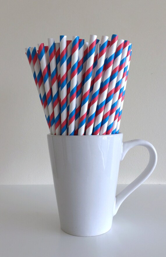 4th of July Straws Red White and Blue Striped Paper Straws