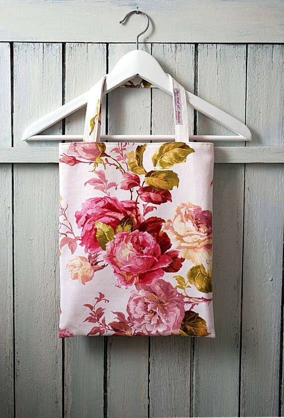 Items similar to Romantic French book tote, French bag, English roses
