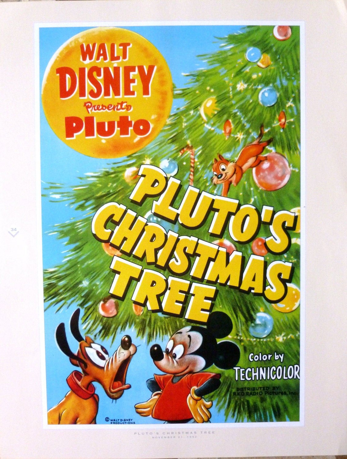 Walt Disney Pluto Poster Plutos Christmas Tree 14 x 11