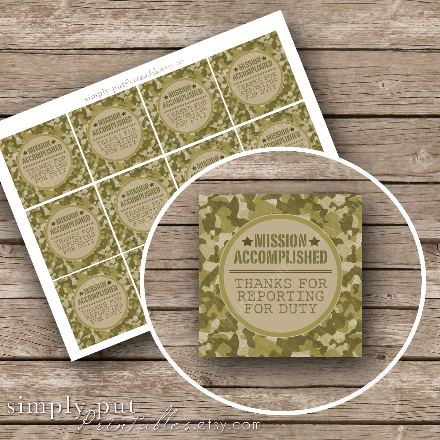 army camo gift bag tags printable mission accomplished