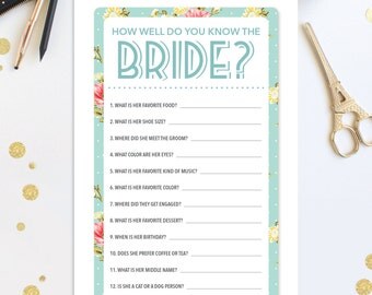 How Well Do You Know The Bride - Bridal Shower Game - Shabby Chic - Wedding Shower Game - Bridal Shower - DIY Games - Instant Download