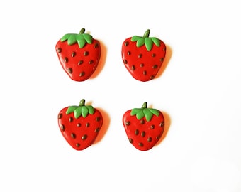 Strawberry Magnets - Kitchen Magnets - Food Magnet - Polymer Clay Magnet - Fruit Magnet - Refrigerator Magnet - Small Magnets
