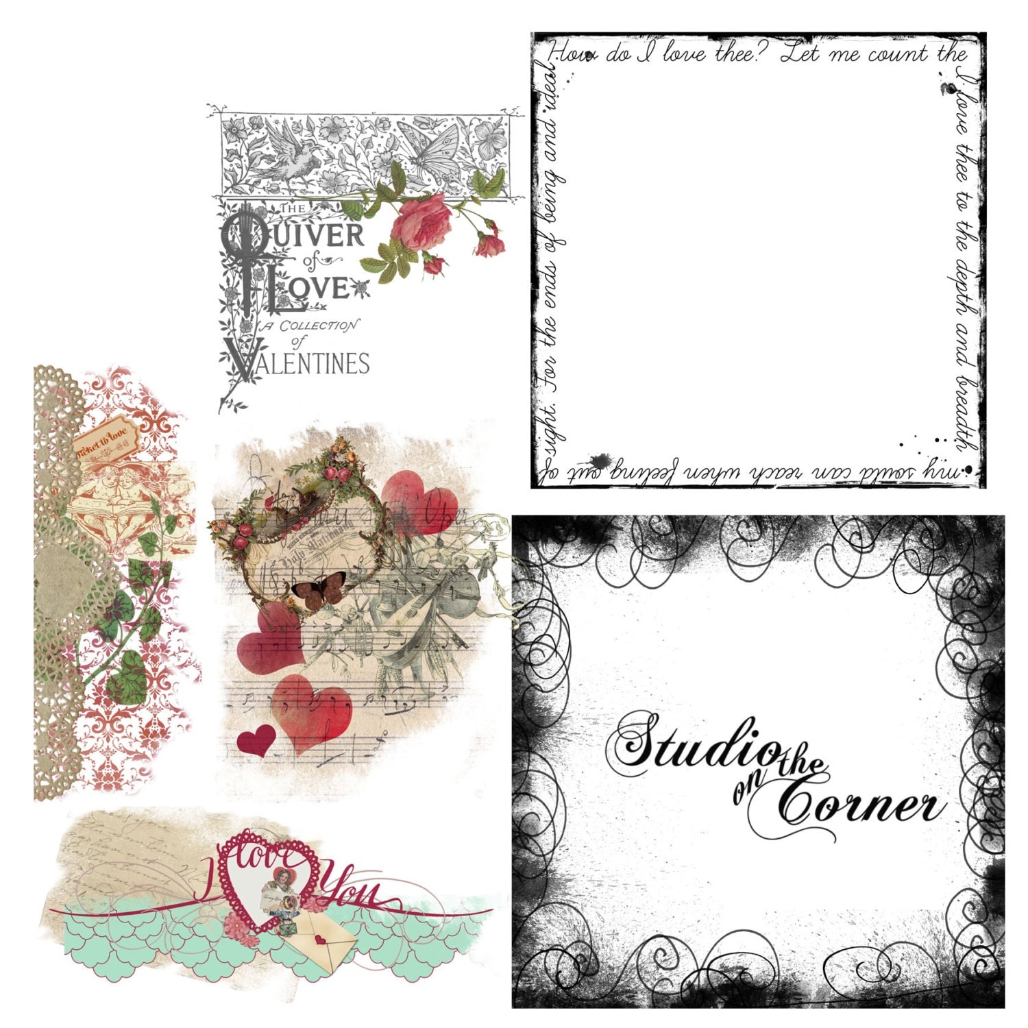 Digital Valentine Scrapbook Overlays Digital by StudioontheCorner