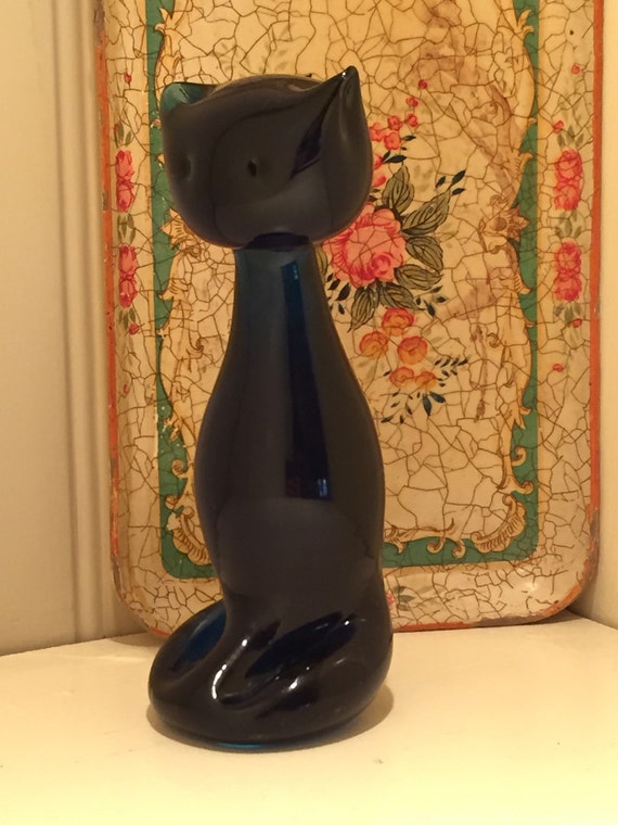 Murano Vintage Cobalt Blue Cat Art Glass