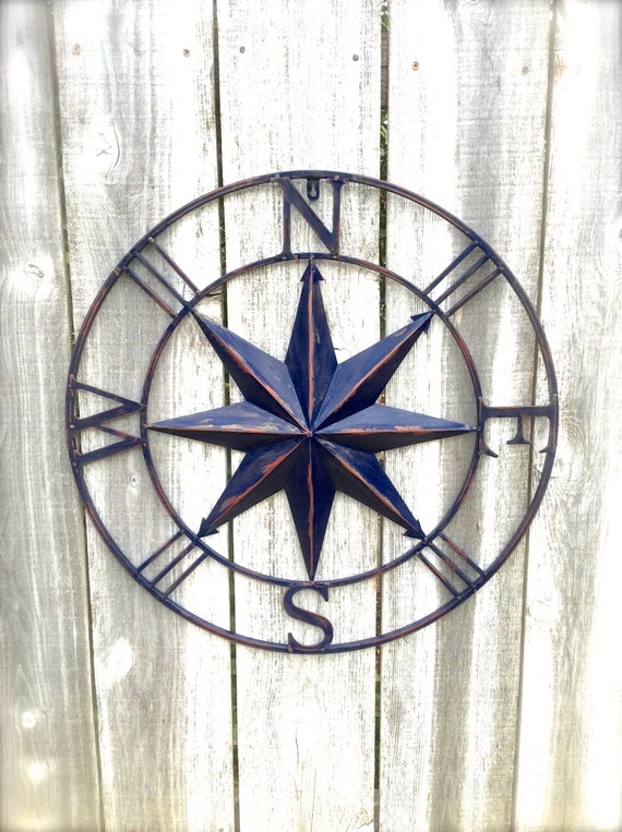 Nautical Decor, Navy Blue Compass, Compass Wall Art, Metal Wall Art