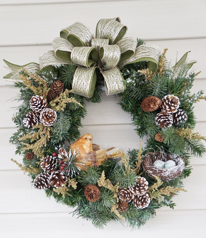 Christmas Wreath, Partridge Wreath, Winter Wreath, Pine Cone Wreath, Rustic Wreath, Nest Wreath, Small Wreath, White Christmas