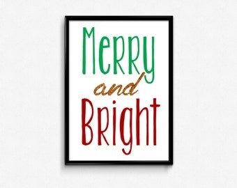PRINTABLE Art "Merry and Bright" Typography Art Print Christmas Decor ...