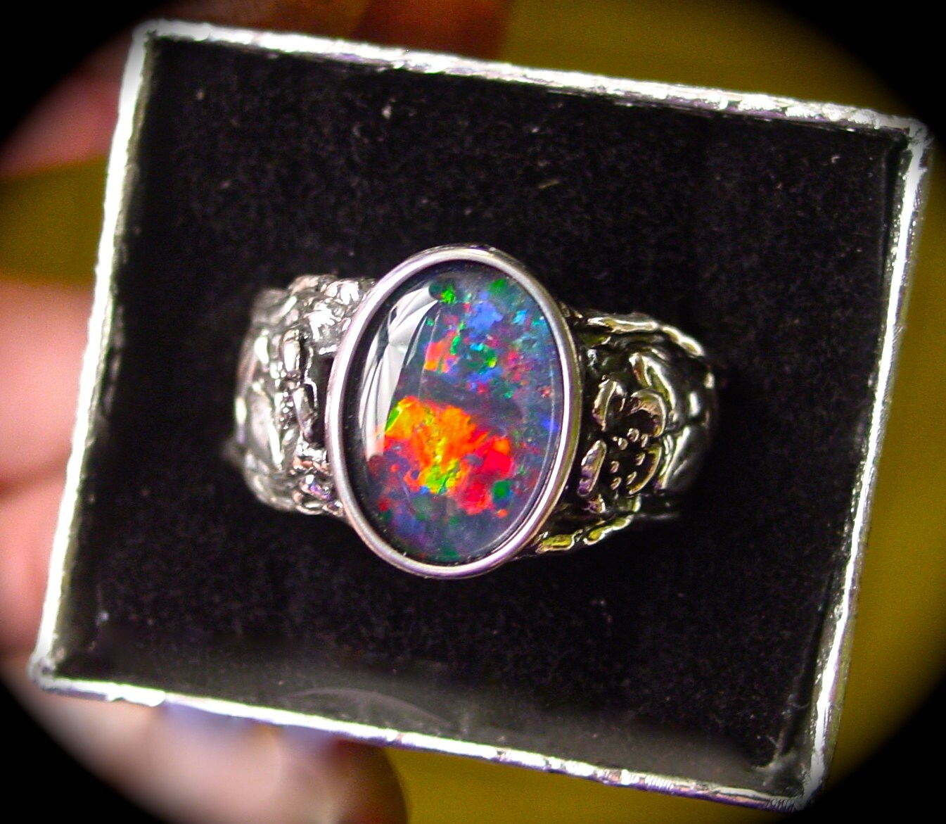 Men's ring. Genuine Australian Black Opal ring. Vine by AmyKJewels
