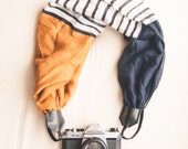 Camera Strap The VC Maria Camera Strap Scarf Navy and Gold Comfort