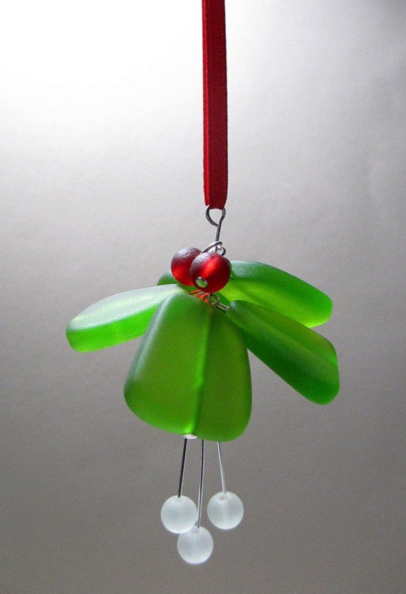 Recycled Sea Glass Mistletoe Ornament by ItsaColorfulLife on Etsy