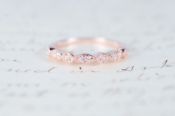 Rose Gold Wedding Band - Art Deco Ring - Stacking Ring - Eternity Ring - Wedding Ring - Promise Ring - Vintage Ring - Sterling Silver