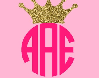 Glitter Crown Circle Monogram Car Decal Sticker
