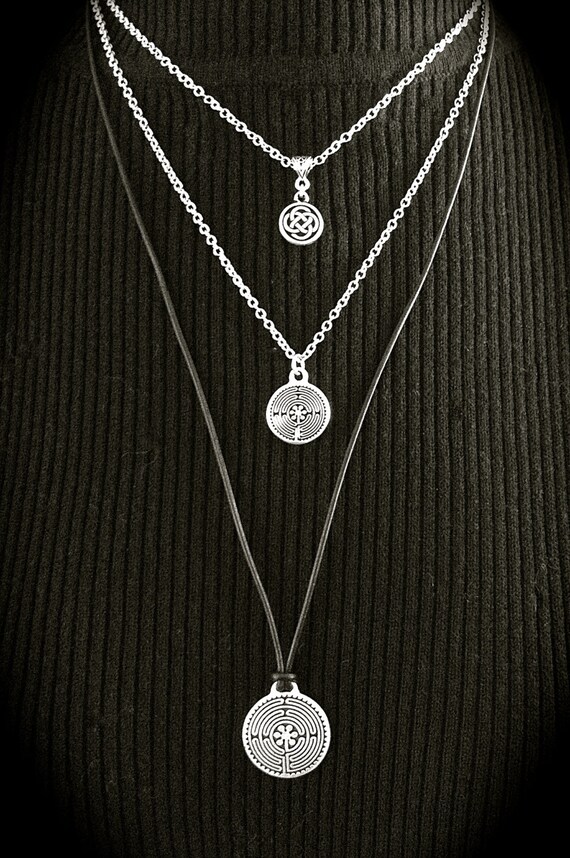 Celtic Labyrinth Necklace Unisex Pendant Silver by GracieWieber