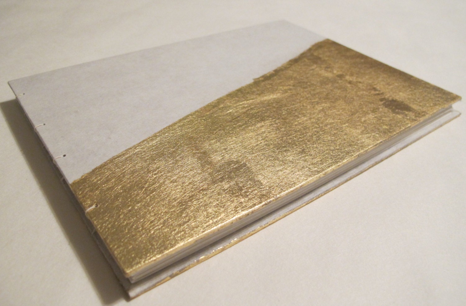 Small Ivory and Gold Leaf Modern Art Deco Wedding Guest Book