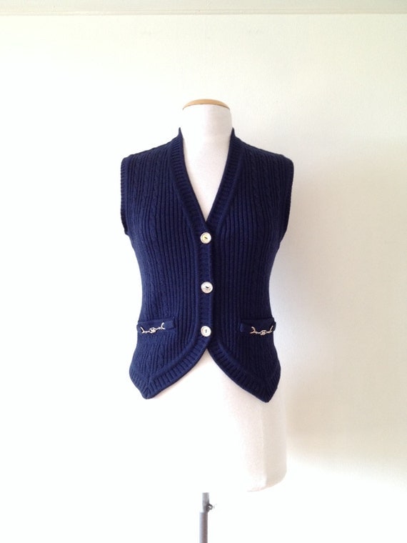 celine sweater vest / navy vest womens / navy blue vest / celine top