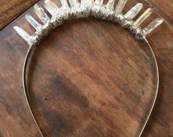 Crystal Crown- Bohemian Wedding Crown- Crystal Point Crown- Clear Quartz Point Crown Tiara- Raw Crystal Crown- Festival Crown- Gypsy Crown