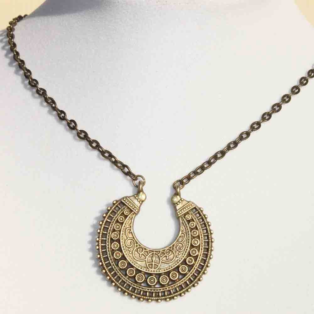 Boho Necklace Bohemian Necklace Pendant Gypsy Ethnic Brass