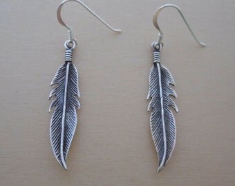 925 Sterling Silver Drop Dangling Feather Earrings