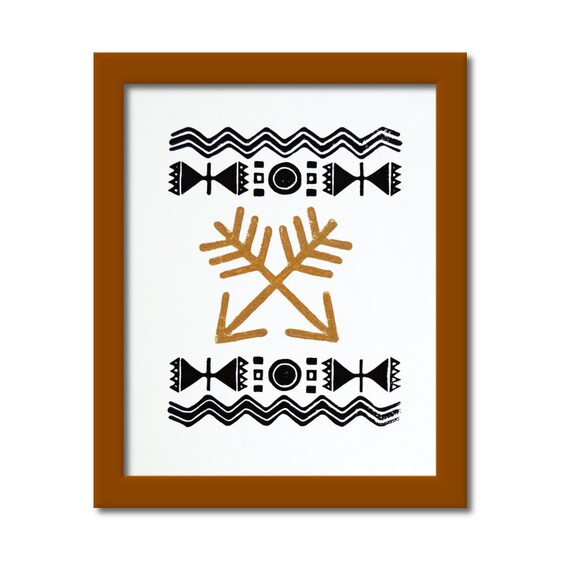 Crossed arrows native american arrow art linocut by ArtsCorner