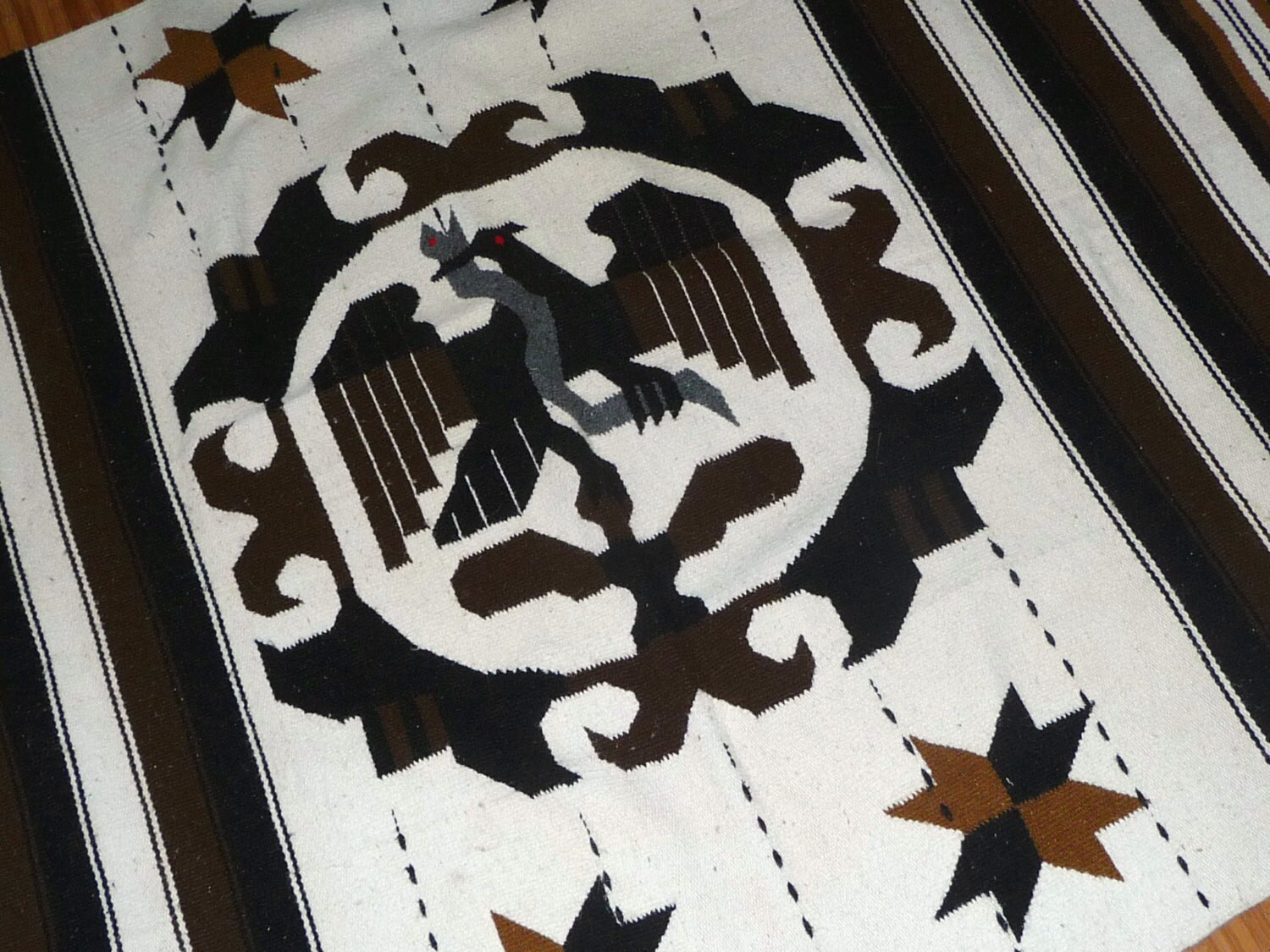 Wool Mexican Serape RUG or Blanket Aztec Thunder bird eagle