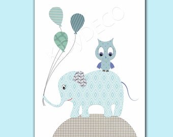 Print Nursery boy nursery boy nursery baby nursery baby turtle green and blue balloons elephant owl balloons nursery boy's bedroom