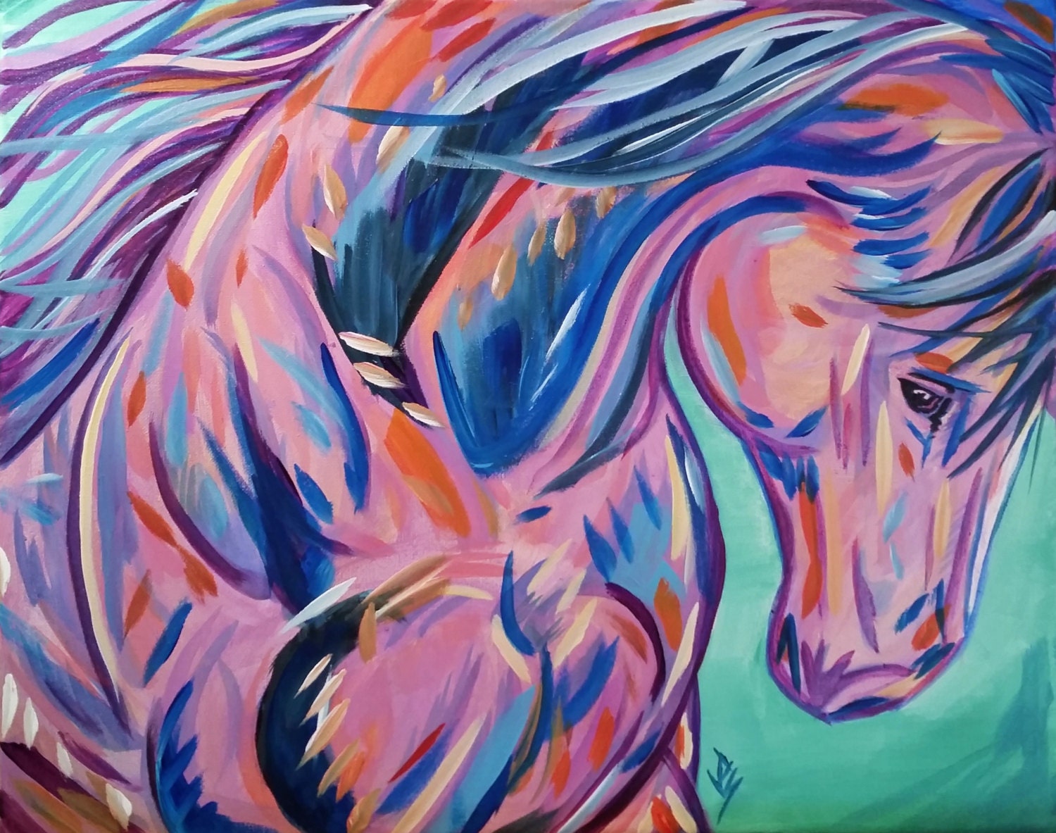 Colorful Horse Painting Prancing Steed Equestrian Mane Running