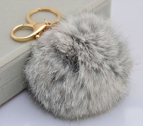 black pom pom fur keychain pom car keychain fur Rabbit ball Genuine ring key Pendant pom Bag for