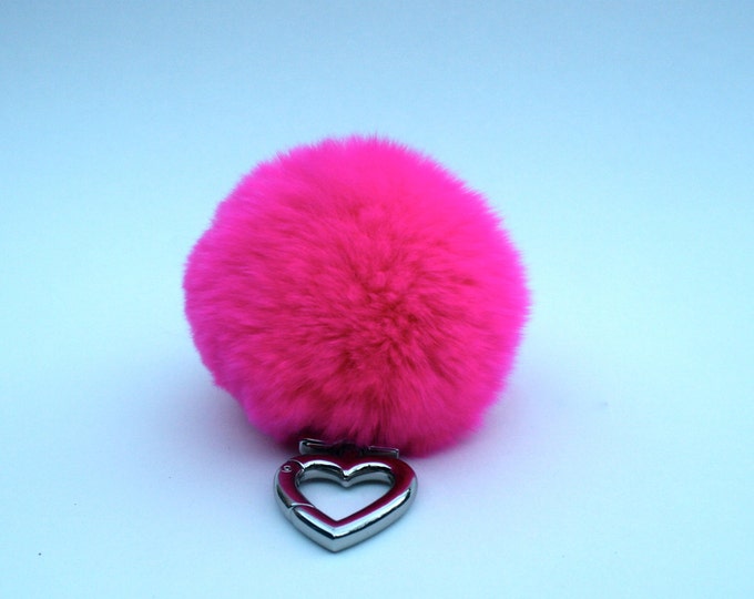 Heart Rex Rabbit Fur Pompom Trinket Keychain For Lovers very soft Geniune Rex Rabbit Fur Ball Bag Charm HOT PINK