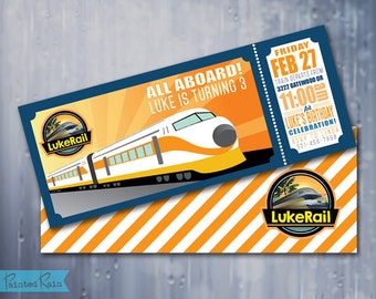 All Aboard, Train Invitation - Boys Birthday - Train Birthday Invitation - High Speed Train, Customizable, Boy Birthday Party Invitation