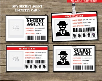 Instant Download -Spy Secret Agent Theme Party -Agent Identity Card