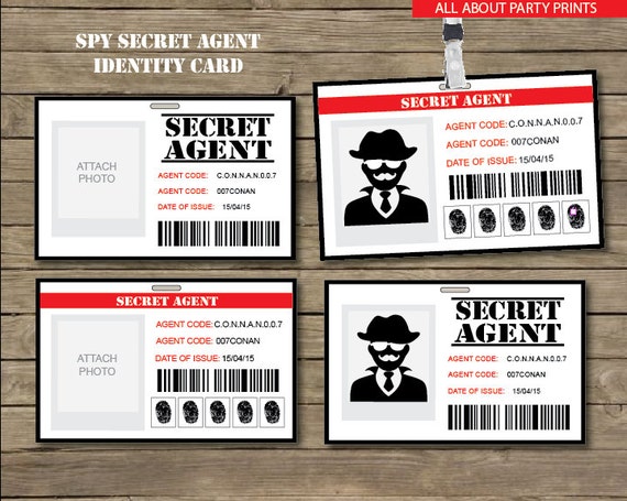 Instant Download -Spying Theme Party -Agent Identity Card by ...