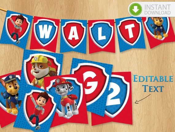 Paw Patrol Banner EDITABLE TEXT Customized by ColorAndPrints