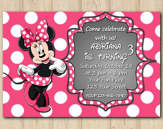 minnie mouse invitation birthday custom printable file diy52 diy