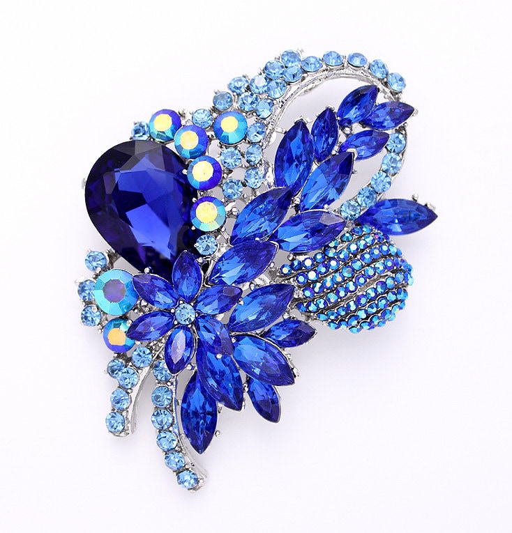 Royal Blue Rhinestone Brooch Wedding Brooches Bridal Dress