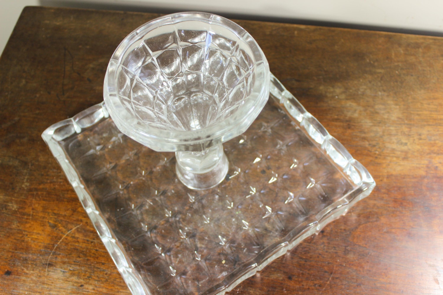 Indiana Glass Co Cake Stand Square Intaglio Indiana Glass Co Cake Stand Square Intaglio